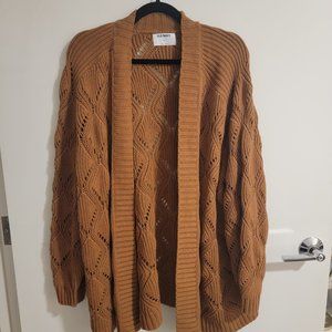 Cozy Chestnut Brown Oversize Chunky Knit Long Open Cardigan, Old Navy XXL